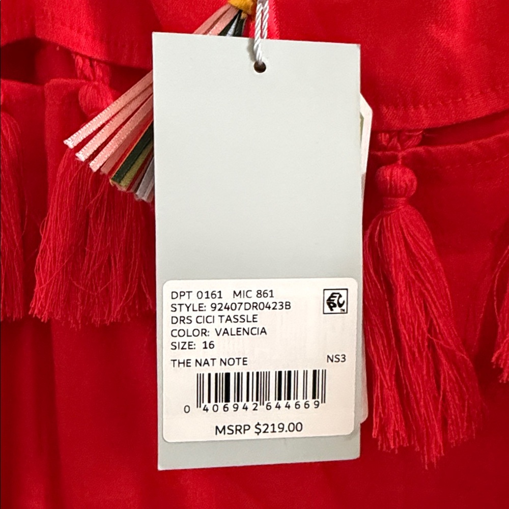 NWT Antonio Melani x The Nat Note Cici Tassel Linen blend Maxi Dress Size 16 - Picture 9 of 9